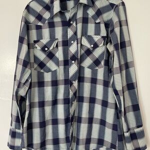 Wrangler Blue and White Plaid Western Shirt